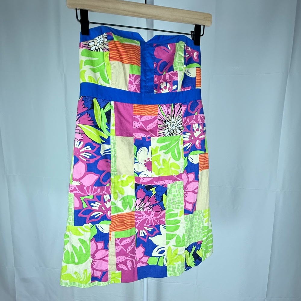 Lilly Pulitzer Women's Patchwork Strapless Cotton Dress Size 2 Summer, Preppy